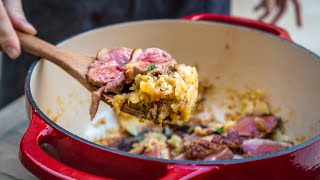 Dutch Oven Moulard Duck Breast Recipe with Potatoes Garlic Onion and Parsley  DUCKCHAR [upl. by Notnarb]