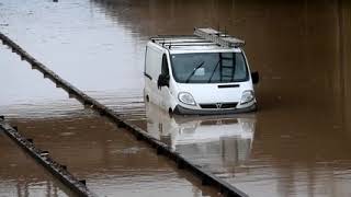 The A189 dual carriageway through Northumberland is seen under water due to Flooding [upl. by Latisha]