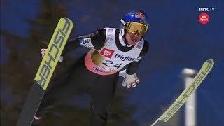 HD Gregor Schlierenzauer 2535m WORLD RECORD FALL Planica 2018 [upl. by Suirrad]