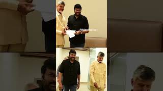 Mega Star Chiranjeevi meets AP CM Chandra Babu Naidu and handover cheques for flood victims [upl. by Elrak]