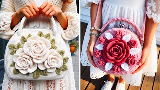 Latest Flower Bags Knitted With Wool knitting crochet design bag [upl. by Yruama]