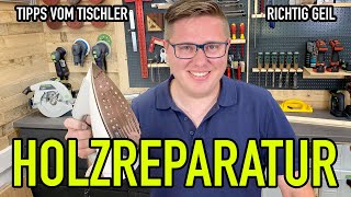 HOLZREPARATUR  4 Tipps vom Tischler  valentinknowsbest  Mikes Toolshop [upl. by Akenahc552]