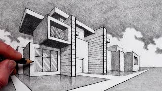 How to Draw in 2Point Perspective Modern House [upl. by Murat]