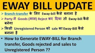 EWAY BILL FOR BRANCH TRANSFER GOODS REJECTED SALES TO UNREGISTERED PERSON [upl. by Eryn]