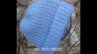 DIY TUTO TRICOT BONNET BLEU EN CÔTES ANGLAISES [upl. by Annayak]