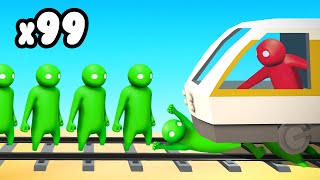 TRAIN vs 100 PLAYER HORDE Gang Beasts [upl. by Tresa]