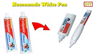 How to make white pen at homeWhite pen making at homehomemade whitener pendiy whitener pen [upl. by Haerr804]