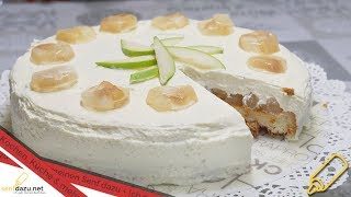 Sekttorte mit Birnen I Rezept I Sahnige Torte mit eingelegten und frischen Birnen [upl. by Esnofla788]