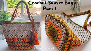 Part 1  Crochet Sunset Bag  Crochet Granny Square Bag  Tas Rajut Granny Square Untuk Pemula [upl. by Ayor584]