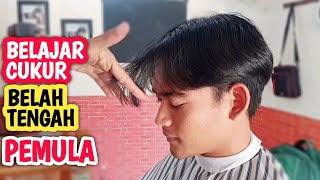 Tutorial potong gaya rambut belah tengah semi mullet pendek  basic mens haircut lesson [upl. by Akirre766]