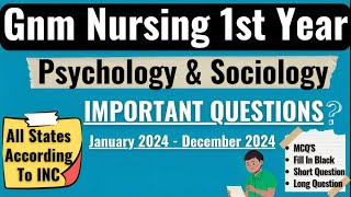 Gnm 1st Year Psychology amp Sociology Important Question 2024  Behavioural Science Gnm 1st Year Paper [upl. by Setiram]