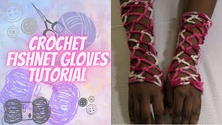 Crochet Fishnet Gloves Tutorial  Crochet With Me [upl. by Cresida524]