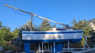 Columbia 22 Mast Raising Converted Keel step mast to Tabernacle [upl. by Assennav418]