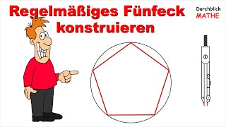 Mit Zirkel Fünfeck konstruieren Umkreis ist gegeben [upl. by Annaes]