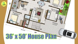 36x50 House Plan 3 BHKStudyOffice 36 by 50 Home Plan 3650 House Design with Car Parking [upl. by Assenay]