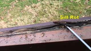 Replacing rotted sills with treated lumber Used sill tape for the first time to weather proof [upl. by Immot]