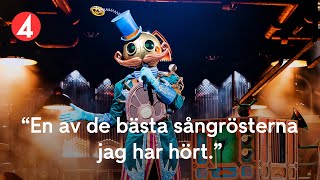 Panelen i chock över Spelmannens sångröst i Masked Singer Sverige [upl. by Llerahc]