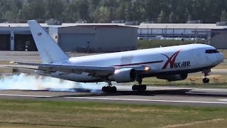 ABX Air Boeing 767281BDSF N767AX Landing at PDX [upl. by Stenger596]