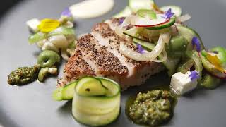 Pork Loin with Market Fresh Vegetable Salad Salsa Verde and Fresh Herbs [upl. by Bogoch]