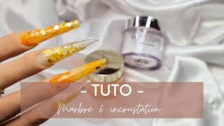 TUTO ONGLES EN RÉSINE INCRUSTATION ET MARBRE 🧡💫 [upl. by Perkins625]