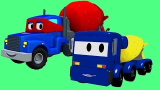 The Concrete Mixer Truck with Super Truck Tom The Tow Truck and Troy The Train in Car City [upl. by Doralia98]