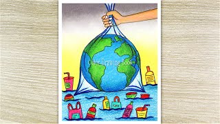 How to draw a poster for Environment day Plastic pollution Drawing save earth [upl. by Holtz]