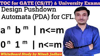 Pushdown Automata for anbm  PDA for anbm  PDA in Theory of computation [upl. by Ikcir]