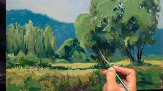 IMPRESSIONIST Painting Tutorial  Green Trees  TimeLapse [upl. by Trevar441]