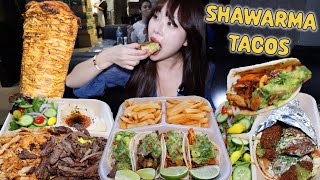 SHAWARMA TACOS and the BEST BAKALAVA MEDITERRANEAN FOOD MUKBANG at Anwars Kitchen in Los Angeles [upl. by Lek277]