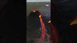 Iceland volcano Drone footage captures closeup of lava spewing from Litli Hrutur [upl. by Mendes]