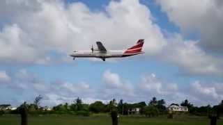 Landing of AIR MAURITIUS MK 121 AerospatialeAlenia ATR 72 at SSR International Airport  MAURITIUS [upl. by Airdnola]