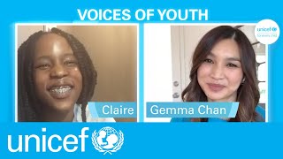 Gemma Chan speaks ‘equity’ with 16yearold Claire for World Children’s Day  UNICEF [upl. by Yengac]