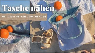 DIY  Tasche nähen ohne Schnittmuster  Tote Bag nähen für Anfänger  Wendetasche Einkaufstasche [upl. by Marylee]