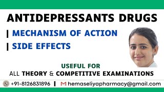 ANTIDEPRESSANTS DRUGS  MECHANISM OF ACTION  SIDE EFFECTS [upl. by Aroz]