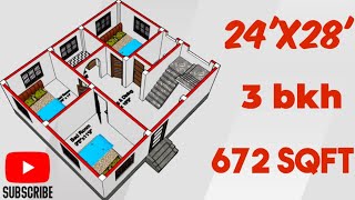 24x28 House Plan  24 x 28 Ghar ka Naksha  24x28 House design  670 sqft [upl. by Ikim]