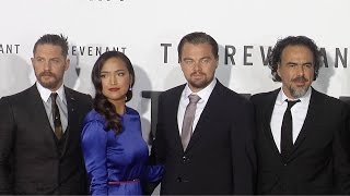 quotThe Revenantquot Premiere Leonardo DiCaprio Tom Hardy Will Poulter Domhnall Gleeson ARRIVALS [upl. by Tome]