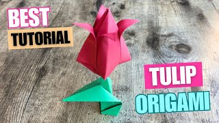 TULIP PAPER ORIGAMI EASY TUTORIAL  DIY ORIGAMI FLOWER TULIP  BEST ORIGAMI TUTORIAL TULIP FOLDING [upl. by Novonod310]