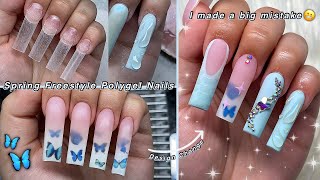 SPRING FREESTYLE POLYGEL NAILS🦋 OMBRE USING POLYGEL amp 3D NAIL ART DESIGN Nail Tutorial [upl. by Owades]