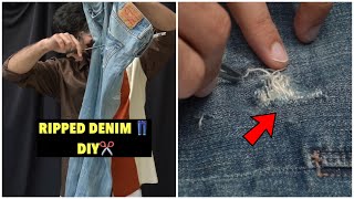 Ripped Denim👖DIY✂️ shorts rippedjeans [upl. by Nivrek]