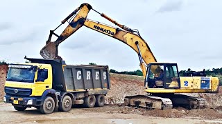 KOMATSU pc300 excavator digging and loading Bharat Benz truck [upl. by Jeralee]