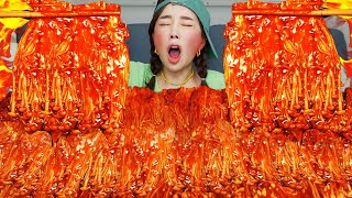 Mukbang ASMR 핵매운🔥 불닭 팽이버섯 먹방 SPICY ENOKI MUSHROOMS RECIPE FIRE Buldak SAUCE Eatingshow Ssoyoung [upl. by Awahsoj]