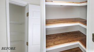 How to Build Corner Pantry Shelves  DIY Corner Shelves [upl. by Animas]