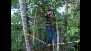 Walking on Rope Circus  How to balance on rope [upl. by Dlonyar]