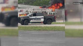 Firefighters extinguish fire at FedEx Freight in Beaumont one responder transported as precaution [upl. by Nnaecyoj805]