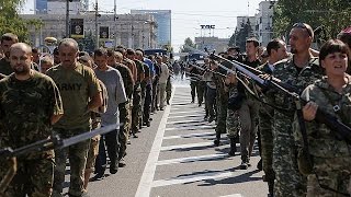 Video Captured Ukrainian soldiers march through streets of Donetsk [upl. by Tiena133]