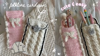 how to crochet a pencil casepouch of ANY size folklore cardigan amp bow with ruffles tutorial [upl. by Hamburger]