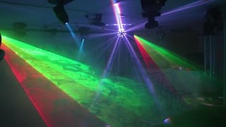 Home Disco Lights synchronized to Music 5 Scanners Moving Heads Lasers DMX controlled [upl. by Sisak725]