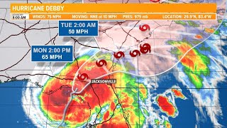 Tracking Debby Hurricane Debby makes landfall in Floridas Big Bend region [upl. by Llenyl348]