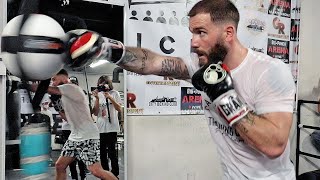 CALEB PLANT THROWING TEXTBOOK COMBINATIONS WHILE TRAINING FOR CANELO ON THE DOUBLE END BAG [upl. by Nesline819]