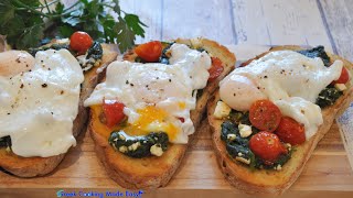 Open Sandwich with sautéed SpinachFeta amp Poached Egg  Ανοιχτό Σάντουιτς με ΣπανάκιΦέτα ampΑυγό Ποσέ [upl. by Chryste]